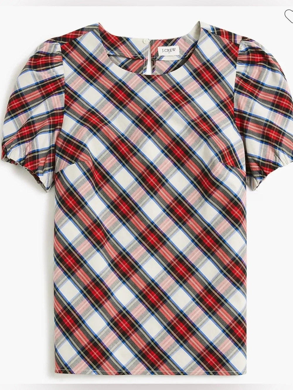 NWT J.CREW Tartan puff-sleeve top